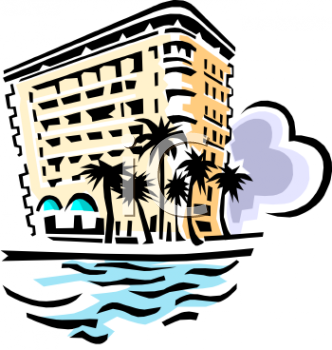 Vintage Hotel By the Ocean Clip Art